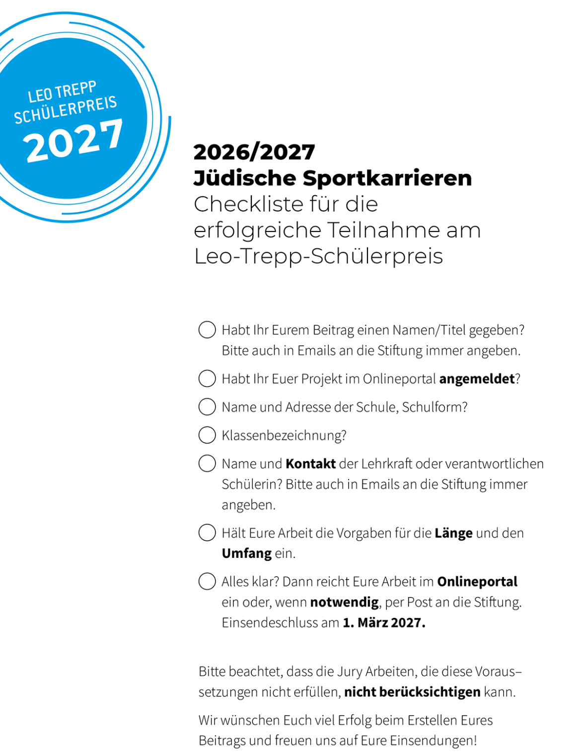 Checkliste für den Leo-Trepp-Schülerpreis 2026