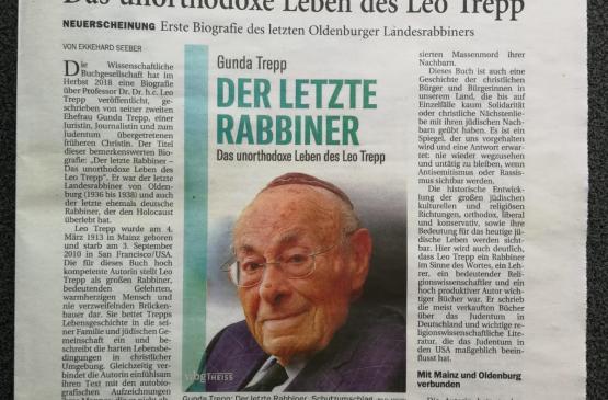 Der Zeitungsartikel zu Leo Trepps Biografie ist abgebildet.